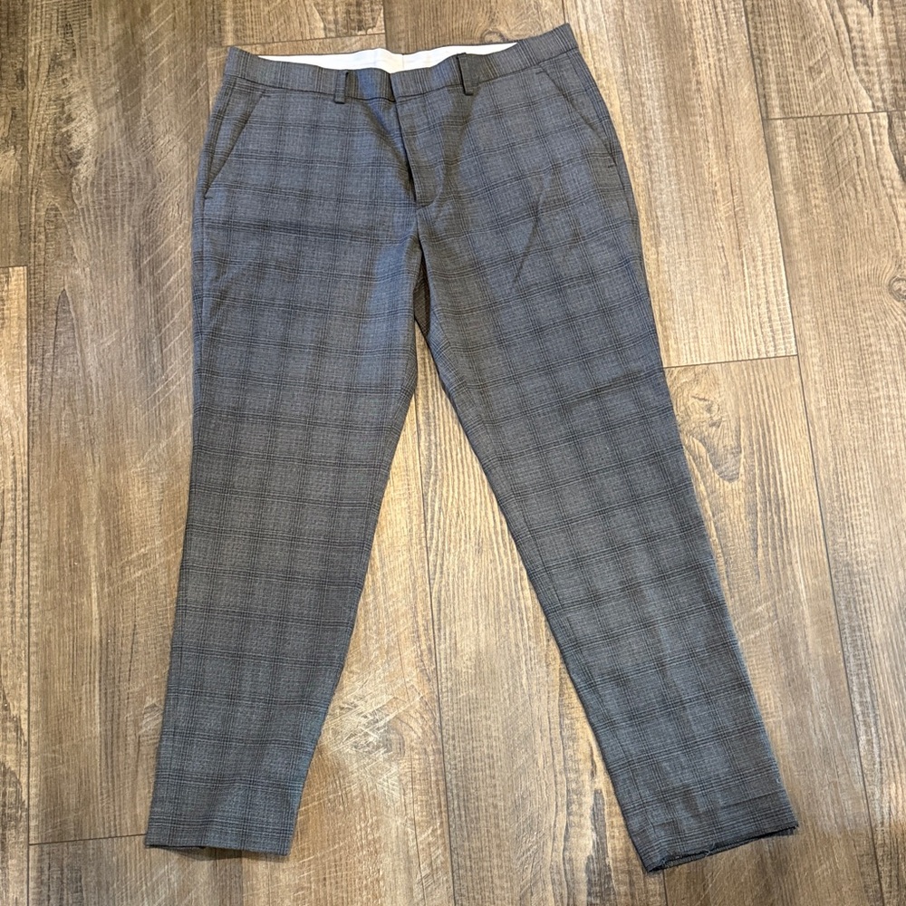 Express Men's Charcoal Checkered Dress Pants